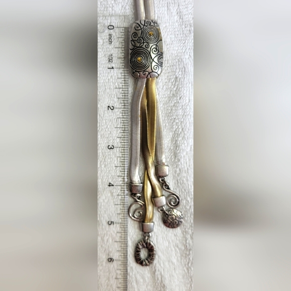 CHICO'S Brass and Silver Metallic Drop Charm Necklace - Picture 5 of 6